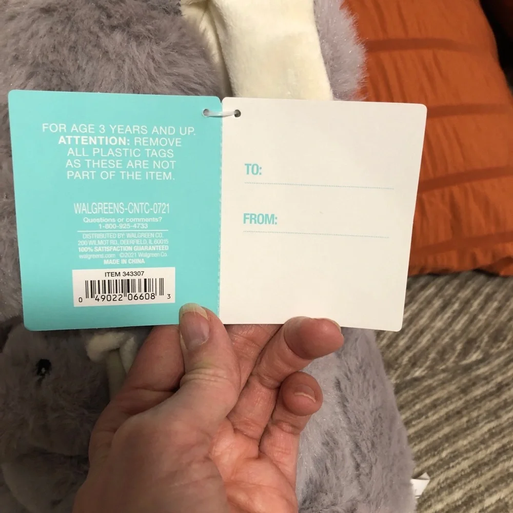 Grey plushie, stuffed animal, momma elephant holding baby. Hug me. New. 13.5” - Picture 5 of 11